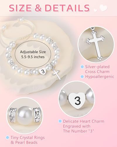 1-3 year old Birthday Gifts for Girl, Adjustable White Pearl Bracelet for Daughter Niece Granddaughter Girls4