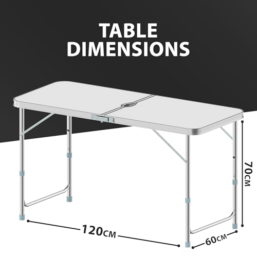 ZENO Folding Table 4FT 1.2M | Camping Table | Adjustable & Portable Folding Tables Great for Garden, Picnic, Party, BBQ, Office | Aluminium Camping Tables That Fold Up With Parasol Hole - Image 3
