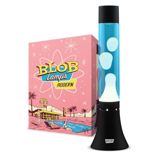 Blob Lamps® Liquid Motion Lamp Modern White Wax Blue Liquid Matt Black Base & Cap 14.5 Mood Lamp Light