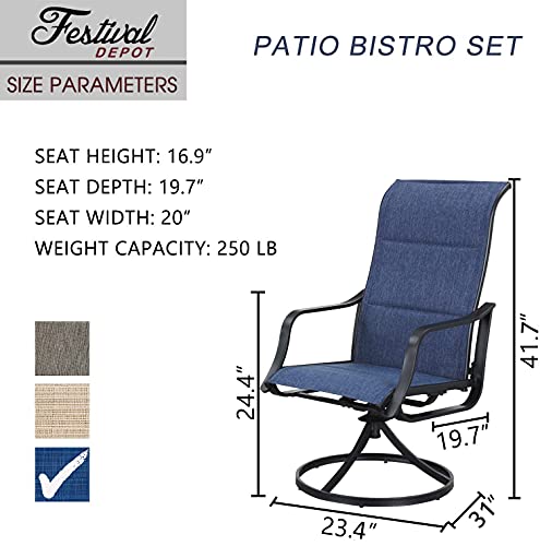Festival Depot Patio Chairs Set Of Outdoor Dining Chair Metal Swivel Armchairs With Textilene Fabric And High Back For Backyard Deck Garden (Blue, 4 Pcs) #TOP1