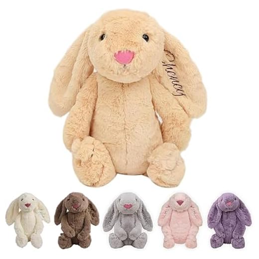 BUGMKCS Personalized Baby Gifts, Bunny Stuffed Animal for Babies with Embroidered Child's Name, Handmade Custom Plush Rabbit Toy for Girl Boy, Customized Cute Baby Items for Newborn, Kids