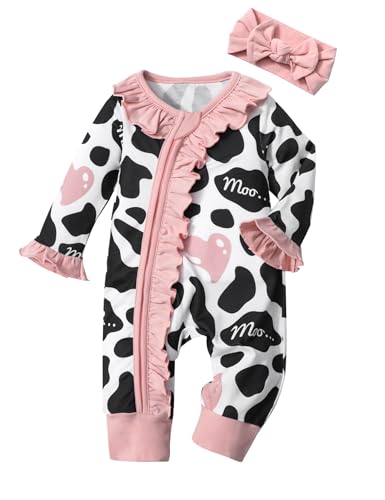 Image of Infant Newborn Baby Girl Clothes Onesies for Baby Girl Long Sleeve Ruffle Baby Clothes with Headband Baby Clothes for Girls