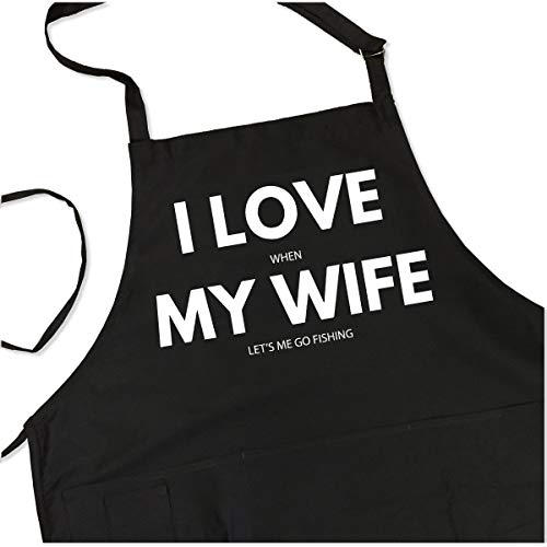 Apronmen, I Love It When My Wife Lets Me Go Fishing Apron, Funny Aprons For Men, Bbq Grilling Aprons With Adjustable Straps One Size Fits All, Aprons With Pockets - Professionally Printed Gifts For Dad #TOP1