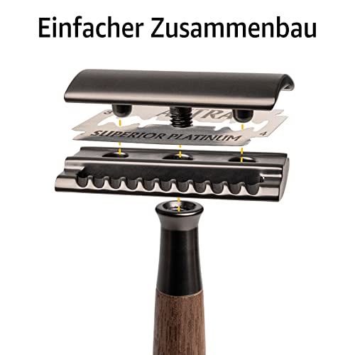 Foto von ANYMALE® Rasierhobel aus Walnussholz - Set mit Ständer und 5 ASTRA Klingen - Zero Waste Rasierer für Damen und Herren