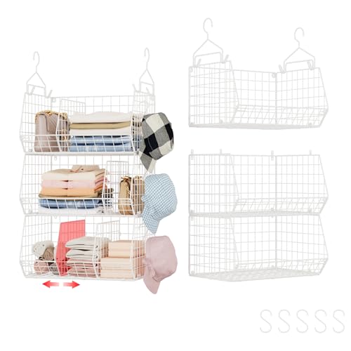 3 Tier Extra Large Closet Hanging Shelves with Divider, 16.5"L x 11.8"W x 33.6"H Closets Organizers and Storage with 5 S Hooks, Clothes Organizer for Sweaters Shoes Handbags Clutches Accessories-White by Jautokerdar - Used condition - US$29.99