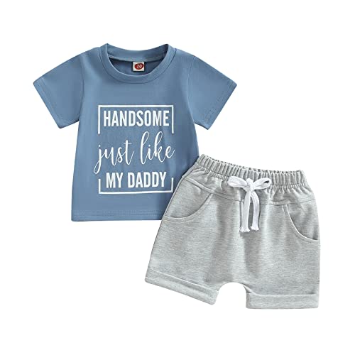 Image of Toddler Baby Boy Summer Clothes Mamas Little Boy Short Sleeve T Shirt Tops Infant Rolled Stretch Shorts Set