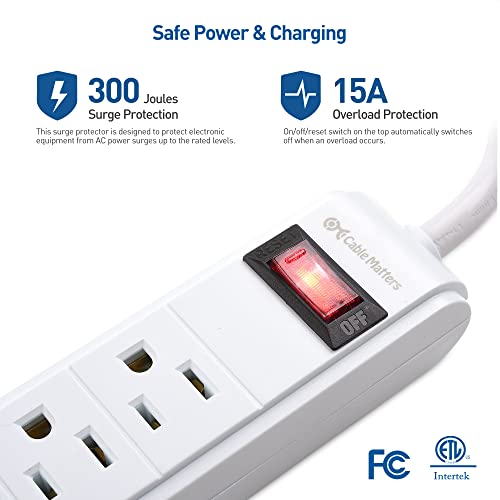 Cable Matters 2-Pack 6 Outlet Surge Protector Power Strip With Usb, 8 Ft Long Extension Cord (Surge Protector With Usb Ports) In White #TOP3