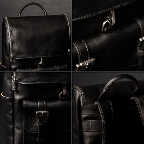 Image of Time Resistance Leather Backpack - Laptop Travel Bag Rucksack up to 15 inch - Bag for Men and Women (Black)