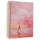 Wheatwin Pink Beachy Aesthetic Spiral Notebook Journal, Preppy Trendy Cute Notebook for Women, Preppy Notebooks for School 5.5x8.3