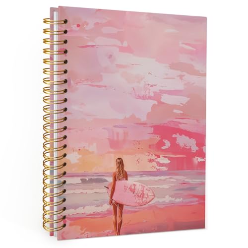 Wheatwin Pink Beachy Aesthetic Spiral Notebook Journal, Preppy Trendy Cute Notebook for Women, Preppy Notebooks for School 5.5x8.3