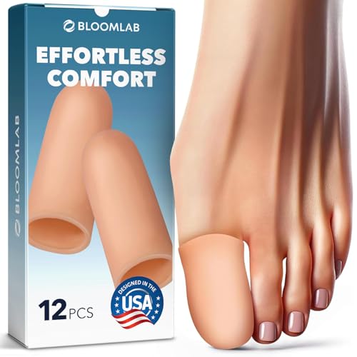 Big Toe Protectors Soft Gel Silicone Toe Caps for Pain Relief, Corns, Ingrown Toenails 12-Pack Bandages for Men & Women