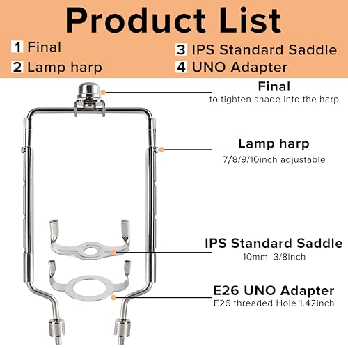 Herrajes para lámparas GO&SO kit de arpa ajustable con adaptador E26 5