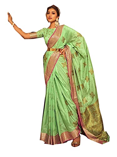 Blusa de seda suave verde Sari musulmán 2505 para fiestas indias