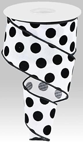 Velvet Polka Dot Wired Edge Ribbon (2.5", Black White) - 10 Yards : RGC162927