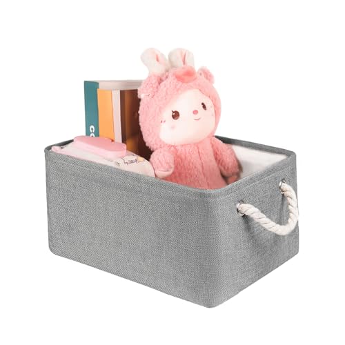 LordCom Storage Bins with Sturdy Cotton Handles(1 Pack), Fabric Storage Baskets for Organizing use for Office & Home, Book, Clothes, Toys, Closet Boxes (Small, Grey, 12.2x8.3x6.3 inches)