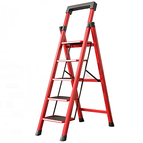 Artispro 脚立 踏み台 折りたたみ はしご 5段 おしゃれ 高炭素鋼 軽量 ふみだい ステップ フォールディング 耐荷重200KG 滑り止め付き 持ち運び便利 安全 大掃除 室内 洗車台 屋外 (五段, レッド)…