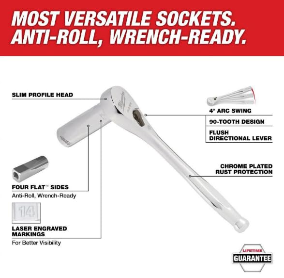 Milwaukee Electric Tools MLW48-22-9004 - Set di chiavi a cricchetto e bussole, 1/4", SAE e sistema metrico