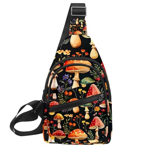 Mochila cruzada con flores y hongos riñonera ajustable multicolor talla única
