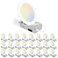 24 Pack 6 Inch 5CCT Ultra-Thin LED Recessed Ceiling Light with Junction Box, 2700K/3000K/4000K/5000K/6500K Selectable, 1050LM Brightness, 12W Eqv 110W, Dimmable Canless Wafer Downlight - ETL & FCC