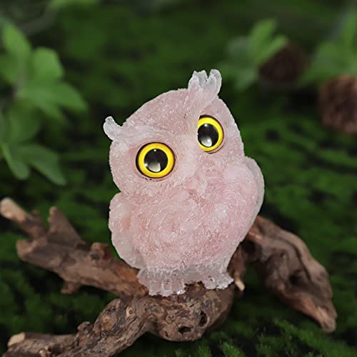 KYEYGWO Rose Quartz Cute Crystal Owl Figure Ornaments Decorative Resin Bird Statues for Home Office Table Mini Stone Animal Sculpture Talisman Micro Landscape - Image 4