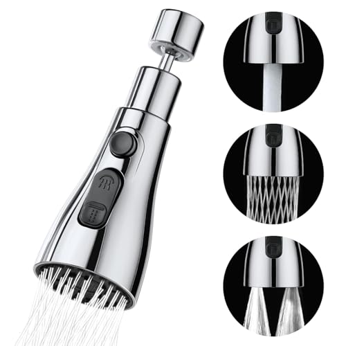 Kresal Kitchen Faucet Head Replacement, 3 Function Pull Down Sink Sprayer Attachment for Faucet Pull Out Spray Head for Kitchen 360° Rotating Faucet Head for Kitchen Sink