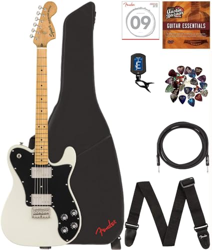 Fender Squier Classic Vibe '70s Telecaster Deluxe - Olympic White Bundle with Gig Bag, Instrument Cable, Tuner, Strap, Strings, Picks, and Austin Bazaar Instructional DVD