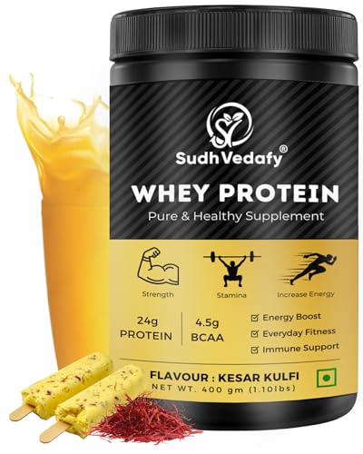 Image of Whey Protein Powder for Muscle Support & Recovery, Vegetarian - Primary Source Whey Isolate I Kesar Kulfi I 400g (1.101 lbs) 14 Serves