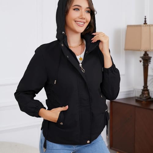 Lu's Chic Women's Rain Jacket Hooded Lightweight Raincoat Outdoor Waterproof Short Anoraks Full Zip Casual Windbreaker4