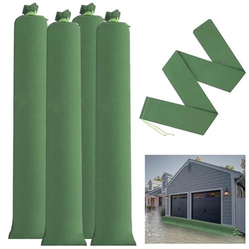 Bolsas de arena para inundaciones Barrera contra inundaciones reutilizable de 4 piezas, barrera de agua contra de lona de 47, 2 x 7, 5 pulgadas, adecuada para interiores y exteriores