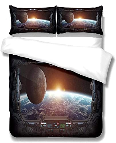 Nave Espacial & Planeta Funda Nórdica Cama 90, Juego de 2 Piezas de Ropa de Cama de Microfibra de 110 g / m2, 1 Funda de Edredón con Cremallera y 1 Funda de Almohada 50x80 cm