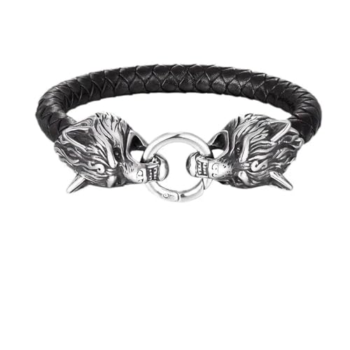Bracelet en cuir double loup pour hommes idée cadeau party