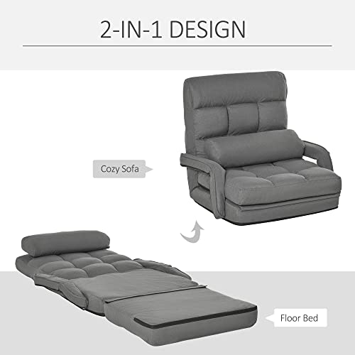 Homcom Convertible Floor Sofa Bed, Recliner Armchair Upholstered Sleeper Chair With Pillow For Living Room Bedroom Lounge, Grey #TOP3