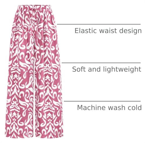 Image of PRETTYGARDEN Womens Pants Elastic Waist Striped Lightweight Palazzo Pant | Casual Lounge Wide Leg Pants Woman with Pockets, Floral Print, Gingham Textured Cute Pants, Drawstring, Flowy Summer Outfits