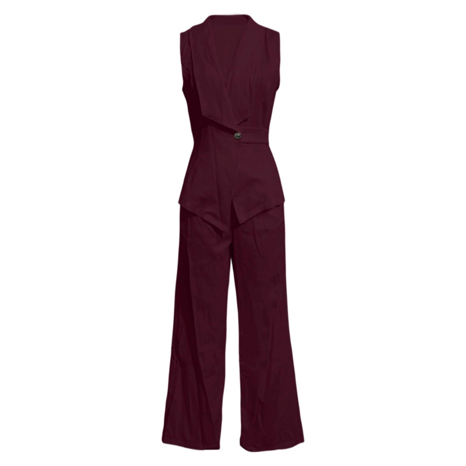 Generisch Tenue deux pièces d'été élégante pour femme, sans manches, pantalon droit, ensemble élégant pour le travail, décontracté, ligne aérée, tissu de qualité supérieure