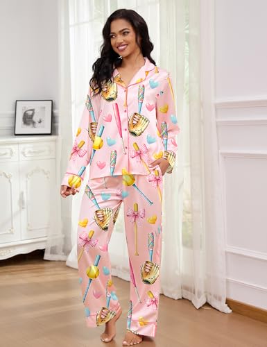 Image of SHESHOW Satin Pajamas for Women Set Long Sleeve Button Down Sleepwear 2 Piece Nightwear Women Pjs Sets Size XS-XXL