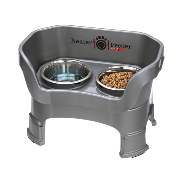 Neater Feeder Deluxe Medium Mess Proof Feeder for Medium Dogs, 3-1/2 Cup Food & 5 Cup Water Stainless Steel Bowls, Adjustable Height, Elevated, No Spill, Non-Tip, Non-Slip. Made in USA