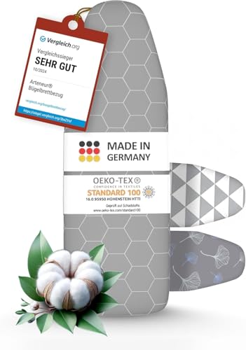 arteneur® - Made in Germany Bügelbrettbezug 120x40 | Hitzereflektierend | Gummizug | OEKOTEX100 | 5 Größen | Polsterung | Bügelbrettbezug für Dampfbügelstation und Dampfbügeleisen | Bügeltischbezug M