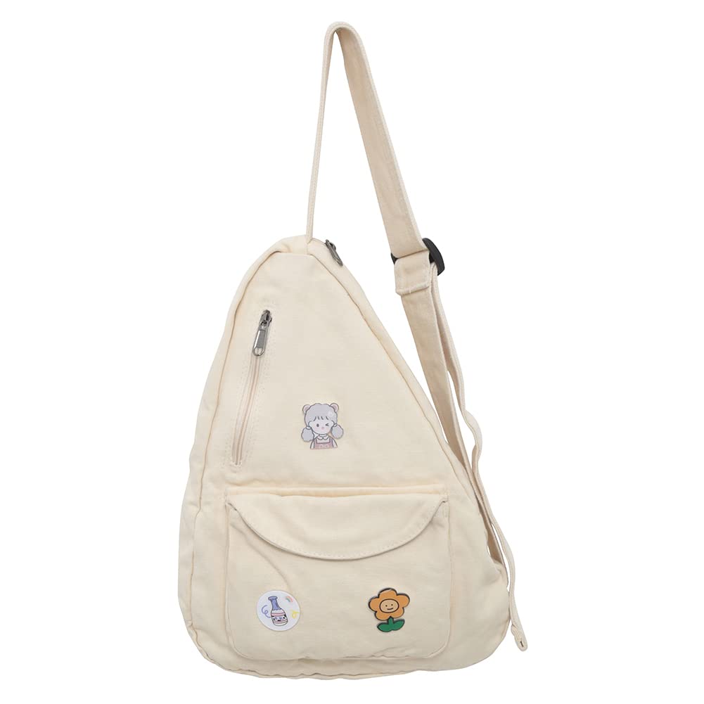 PRAGARI Sling Bag for Women Crossbody Backpack Shoulder Chest Bag Daypack Small White Travel Canvas Casual Hiking Outdoor