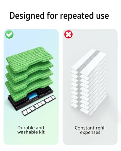 Image of Reusable mop Replacement Pads Compatible with Shark Vacmop VM252 VM250 VM200, Washable mop Refills for Hard Floor Cleaning (1 Dirt Chamber + 3 Replacement Filters + 4 Pads)