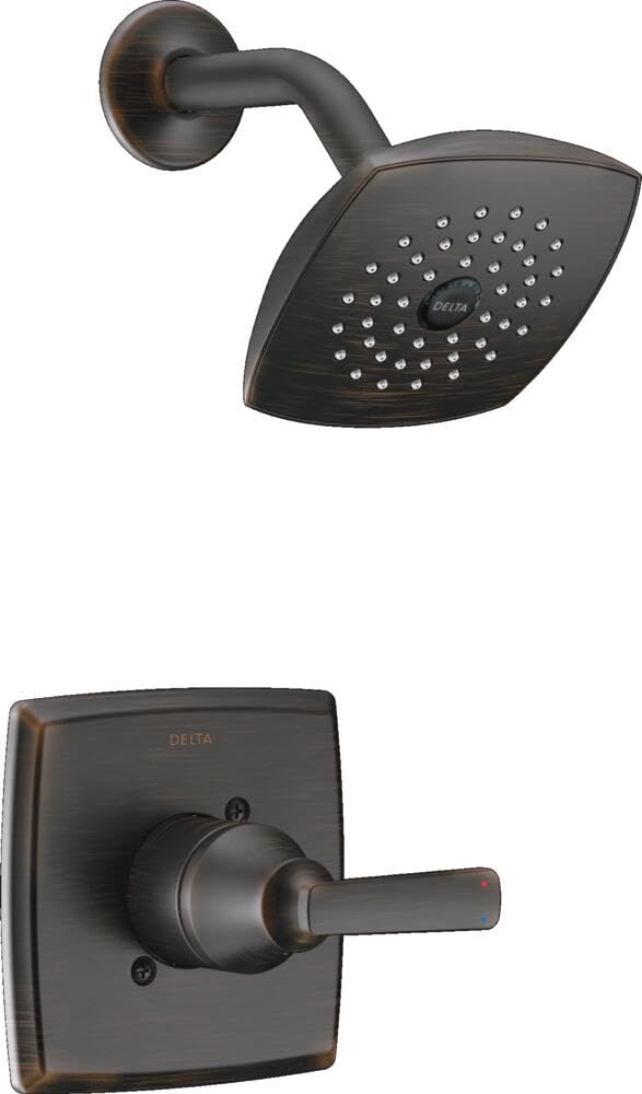 Delta Ashlyn 14 Series Rain Shower Faucet Set, Oil Rubbed Bronze Shower Head and Handle Set, Valve Trim Kit, Venetian Bronze T14264-RB (Valve Not Included) by DELTA - Used condition - US$95.13
