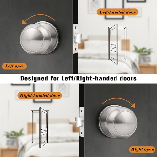 Probrico Interior Door Knobs for Hallway, Flat Ball Closet Door Knob Brushed Nickel Finish, 10Pack Passage Door Knobs Brushed Nickel Door Knob by Probrico - Image 5