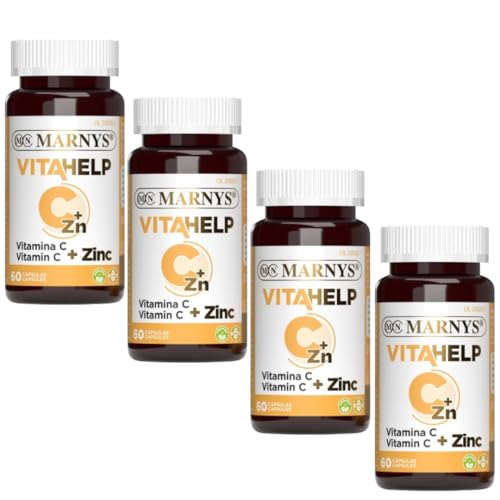 Pack x4 | Vitahelp Vitamina C + Zinc, Cápsulas Vegetales Aptas para Veganos, Reducen la Fatiga y Mantienen Un Sistema Inmunológico Saludable, 60 cápsulas | MARNYS