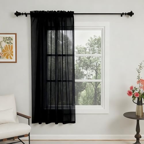 GFCC Cortinas Translucidas Salon 1 Piezas Visillos Negro Dormitorio para Ventanas Habitacion Comedor Cocina,Modernas Cortinas Transparente de Suave 150 * 160 cm