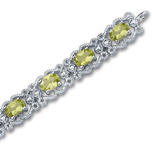 Peora 7 Carats Peridot Tennis Bracelet For Women 925 Sterling Silver, Natural Gemstone Birthstone, Oval Shape 6X4Mm, 7 1/4 Inch Length #TOP2