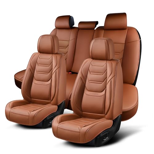 Car Seat Covers Full Set, Breathable Leather Automotive Front and Rear Seat Covers, Car Seat Protectors Full Set, Compatible with Most Vehicles, SUV (Brown, Front Pair and Rear)