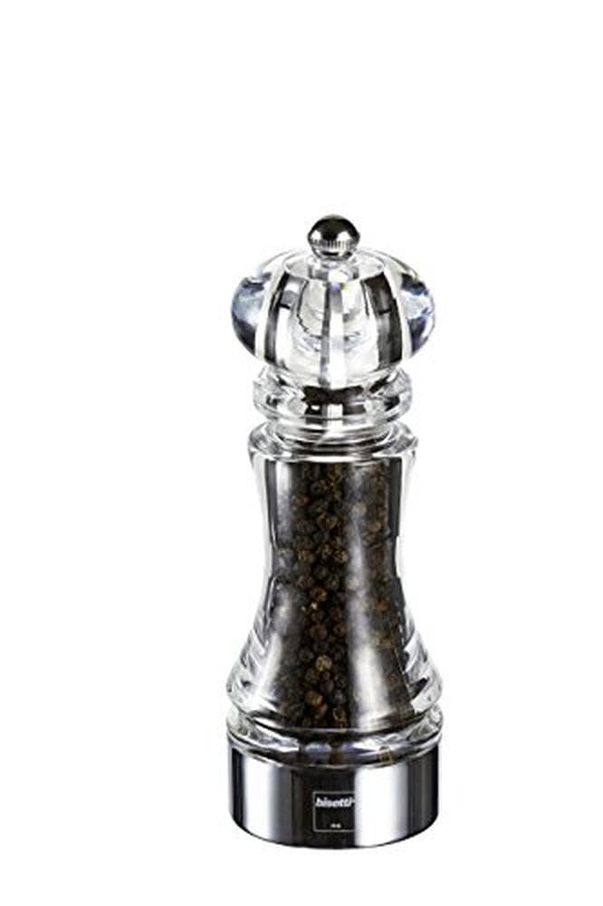 Bisetti Perugia 6.9 Inch / 18 cm Clear Acrylic Pepper Mill With Adjustable Carbon Steel Grinder, Made in Italy