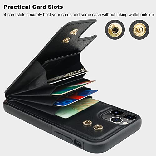 Folosu Compatible with iPhone 11 Pro Max Case Wallet with Card Holder, 360°Rotation Finger Ring Holder Kickstand Protective RFID Blocking PU Leather Double Buttons Flip Cover 6.5 Inch Black by Folosu - Image 4