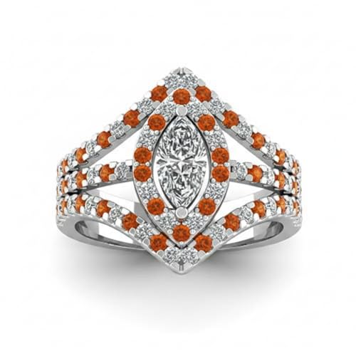 Image of Choose Your Gemstone Royal Empress Ring 925 Sterling Silver Marquise Shape Halo Engagement Rings Ornaments Surprise for Wife Symbol of Love Clarity Comfortable US Size 4 to 12