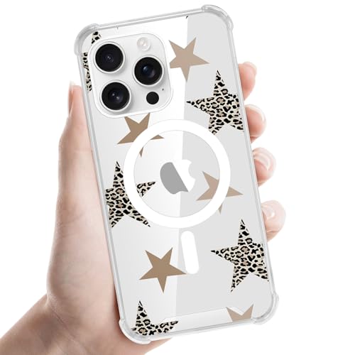 Coalbooliy Funda Magnética para iPhone 13 Pro MAX 6,7" Compatible con MagSafe, Transparentes Case con Dibujos Aesthetic Diseño de Leopardo Cover Magnético Protectora Resistente, 01