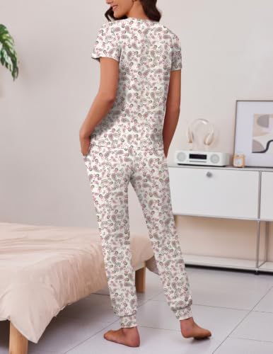 Image of Ekouaer 2 pack Pajama Sets for Womens Jogger Pants Pjs Short Sleeves Lounge Set Soft Sleepwear with Pockets